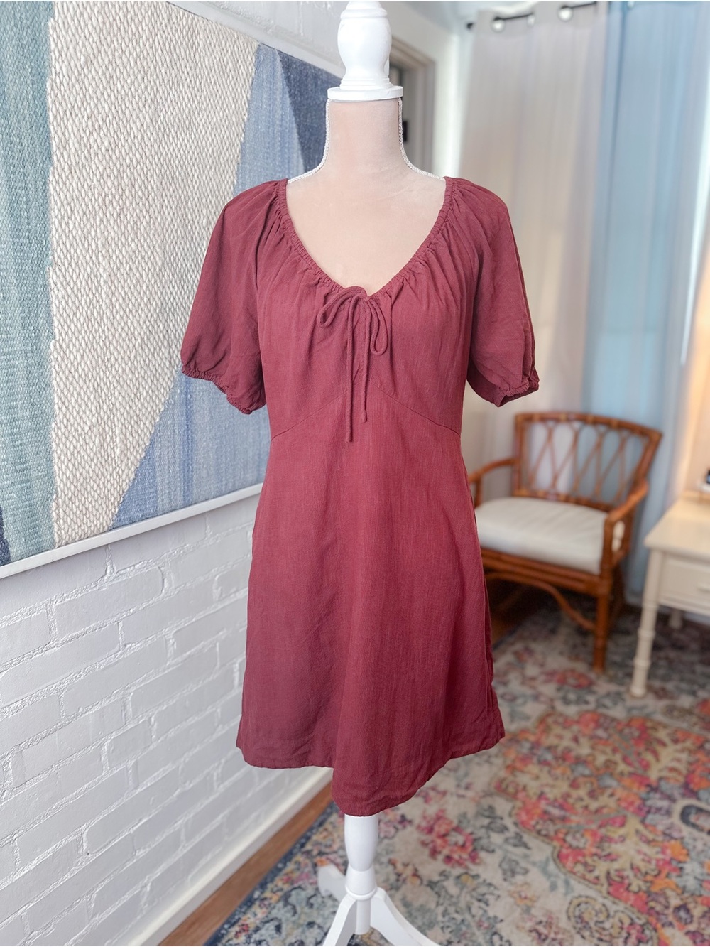 Universal Thread Burgundy Puff Sleeve Sweetheart Neckline Dress